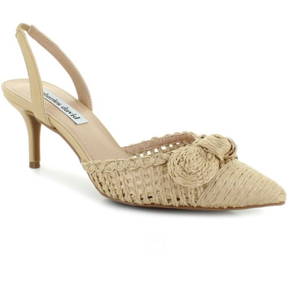 Charles David Allyson Raffia Boho Y2K Slingback Pump Heel Shoes Size 8.5 NEW